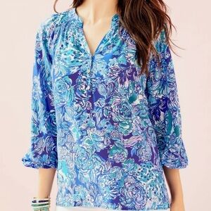 Lilly Pulitzer ELSA 100% Silk Top Royal Purple Cat Call size Medium NWT
